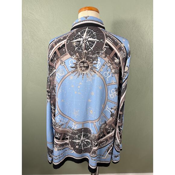Chico's Shirt Blouse Women's Size 20/22 Blue Compass Zodiac Prague Astronomical - Picture 10 of 12